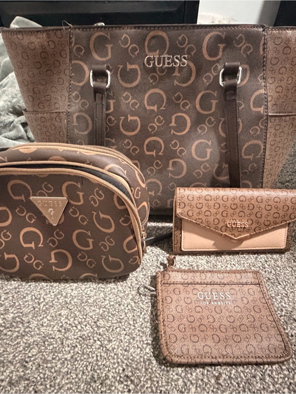 Guess Brown Logo Tote and Accessory Set
